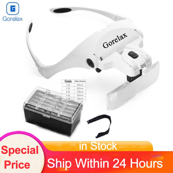 Magnifying Glasses LED Light Lamp Head Loupe Jeweler Headband Magnifier Eye Glasses Optical Glass Tool Repair Reading Magnifier