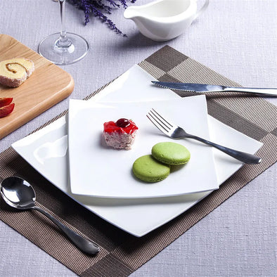 Nordic Simplicity Western Dinner Plates, White Square Dishes, Dessert Tray, Pasta Creative Kitchen Dinnerware Sets