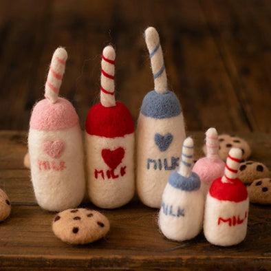 DIY Baby Wool Felt Milk Bottle+Cookies Decorations Newborn Photography Props Infant Photo Shooting Accessories Home Party Orname