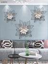 Modern Luxury Wrought Iron Wall Hanging Flowers 3D Wall Mural Home Livingroom Wall Sticker Crafts Hotel Club Ornament Decoration