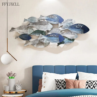 Mediterranean Style Wrought Iron Wall Decoration Fish Wall Hanging Retro Ocean Children's Room Theme Ornaments