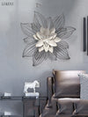 Modern Luxury Wrought Iron Wall Hanging Flowers 3D Wall Mural Home Livingroom Wall Sticker Crafts Hotel Club Ornament Decoration