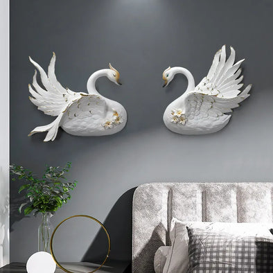 Modern Swan Lotus Resin Ornaments Wall Murals Lobby Porch Wall Sticker Decoration Home Livingroom Background Wall Hanging Crafts