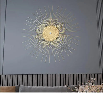 Modern Luxury Wrought Iron Sun Shape Wall Mural Crafts Home Livingroom Wall Sticker Decoration Hotel Lobby Wall Hanging Ornament