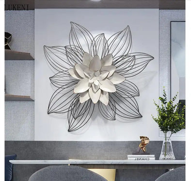 Modern Luxury Wrought Iron Wall Hanging Flowers 3D Wall Mural Home Livingroom Wall Sticker Crafts Hotel Club Ornament Decoration