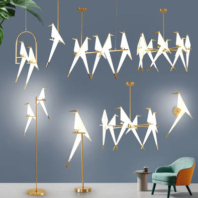 Paper Chandelier Birds For Restaurant Living Room Dining Room Children's Room Origami lamp LED Bird Designer Chandelier Lamp