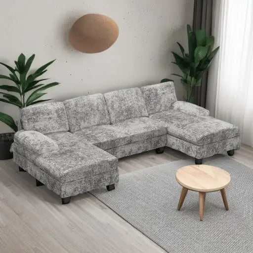 Convertible Sectional Sofa Couch, 4 Seat Sofa Set for Living Room U-Shaped Modern Fabric Modular Sofa Sleeper with Double Chais