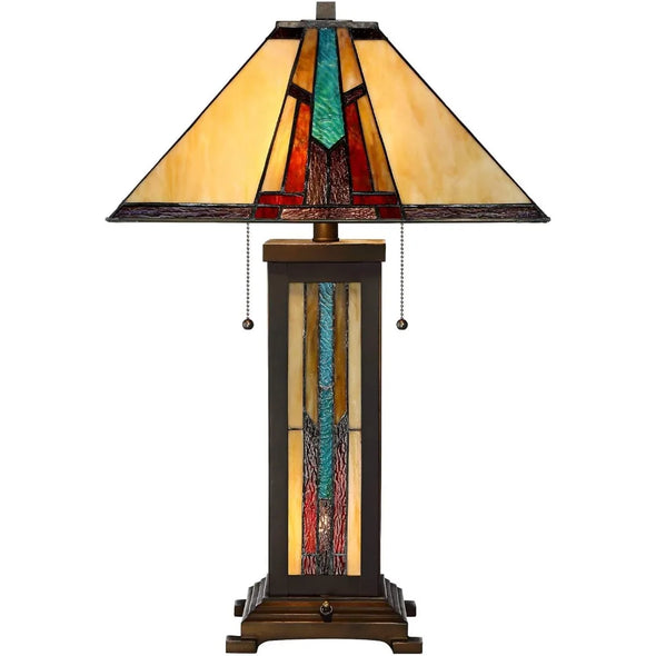 Desk Lamps, Tiffany Style Table Lamp with Table Top Dimmer and Night Light, 25" High Bronze Stained Glass Shade