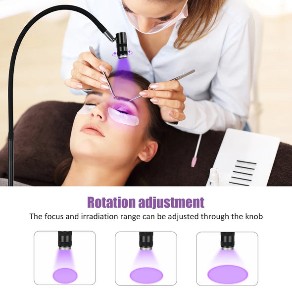 UV Eyelash Glue Light 6W UV Lash Lamp with Goggles for Eyelash Extensions Lash Nail Artist with Switch Adjustable Spot Size