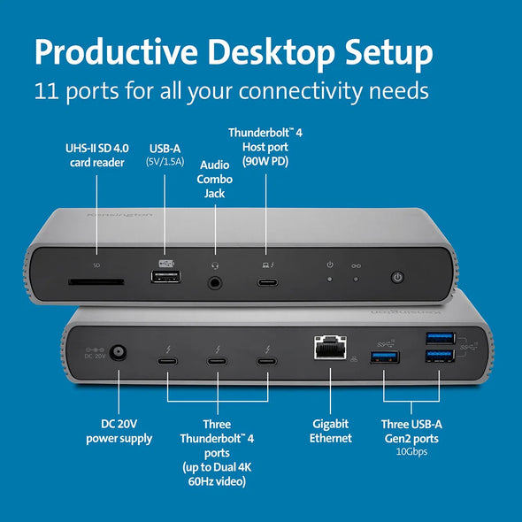 Kensington Thunderbolt 4 Docking Station for Microsoft Surface Pro SD5700T/SD5750T DFS with Dual 4K PD90W USB-C Hub K37899