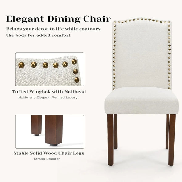 Dining Chairs Set of 6, Upholstered Parsons Chairs with Nailhead Trim and Wood Legs, Kitchen Side Chair for Living Room