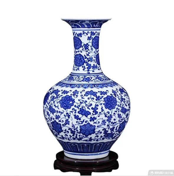 Chinese Jingdezhen Blue And White Ceramic Vase Ornaments Home Livingroom Furnishing Crafts Cafe Office Store Accessories Decor