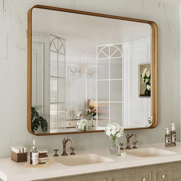 24X32 Inch Metal Framed Bathroom Mirror for Wall,Matte Bathroom Mirror,Anti-Rust,Tempered Glass,Hangs Horizontally or Vertically