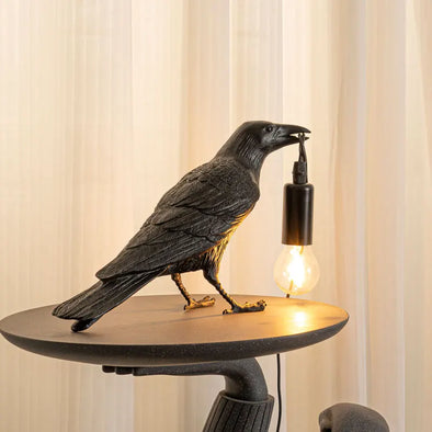 WELTIG Gothic Crow Table Lamp - Resin Bird Light