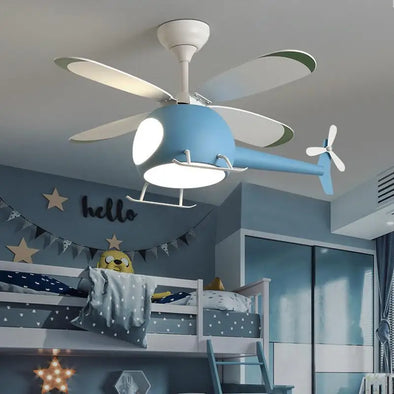 Helicopter Lamp Chandelier Children's Bedroom Blue Pink Ceiling Fan Aircraft Light Study Girls Boys Kids' Room Люстра Потолочная