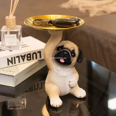 Creative Pug Statue Storage Tray Cute Dog Key Candy Snack Storage Plate Animal Sculpture Ornaments Office Tabletop Decor муравьи