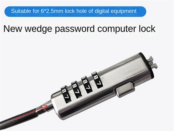 Suitable for Laptop Nano-lock Slot Notebook Computer Anti-theft Lock, Zinc Alloy 4-Digit Password Lock, Black Steel Rope 1.9 M