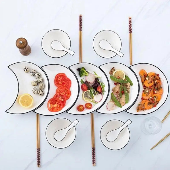 5pcs set Ceramic Dinner Plates Moon Shaped Ceramic Serving Plate Dessert Salad Plate Set for Steak Pasta Dinnerware Sets