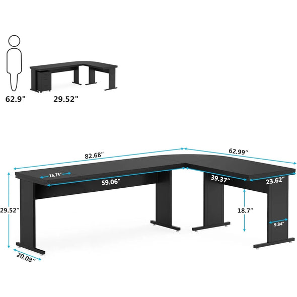 83" L-Shaped Executive Desk, Large Office Desk with 3-Drawer Mobile File Cabinet, Industrial Computer Desk with Storage Drawers