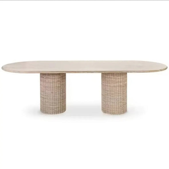 Customized Cava Fluted Oval Beige Travertine Dining Table Living Room Stone Furniture Travertine Dining Table