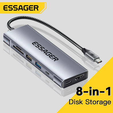 Essager 8 Ports USB C Hub With Disk Storage Function USB Type-c to HDMI-Compatible Laptop Dock Station For Macbook Pro Air M1 M2