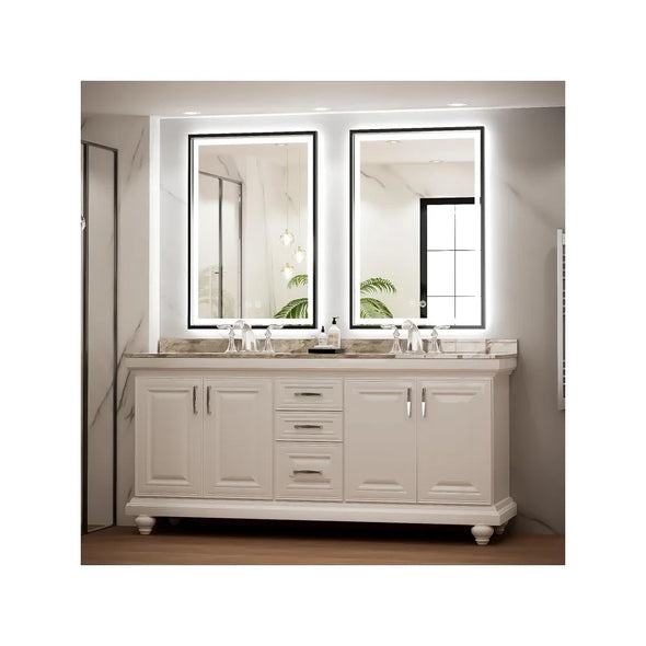 24x36 Inch LED Bathroom Mirror with Lights,Front and Backlit Black Metal Frame Mirror,Wall Mounted Lighted Vanity Mirrors