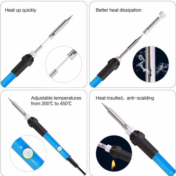 Multi-kit Adjustable Temperature Electric Soldering Iron 220V / 110V 60W Electric Soldering Iron Set Welding Solder Repair Tool