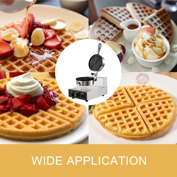 VEVOR Commercial Round Waffle Maker Nonstick 1200W Stainless Steel Temperature & Time Control,for Restaurant Bakeries Snack Bar