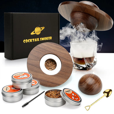 Glass Top Smoker Cocktail Smoker Kit With 4PCS Wood Chips Bartender Accessories For Whiskey Drinks Smoking Gift Kit for Dad