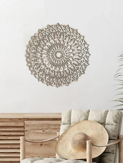 Wooden Mandala Art Wall Hanging Boho Chic Home Decorative White Hanging Wall Decor Crafts for Bedroom Living Room Study Room