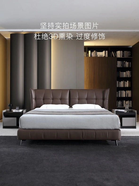 Genuine Leather Bed Master Bedding Light Luxury Modern Fruit Shell Bed