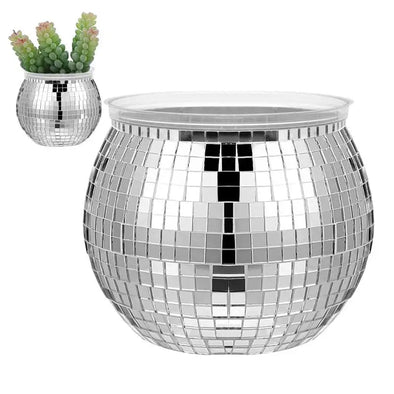 Disco Ball Flower Pot Silver Mirror Glass Ball Flower Vase Planter Ball Plant Holder Planter Decor Vase for home bar party decor