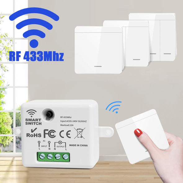 Wireless Light Wall Switch Relay Receiver RF 433Mhz 1/2/3Gang Panel Switch Remote Control Interruptor for LED Lamp 10A 110V 220V