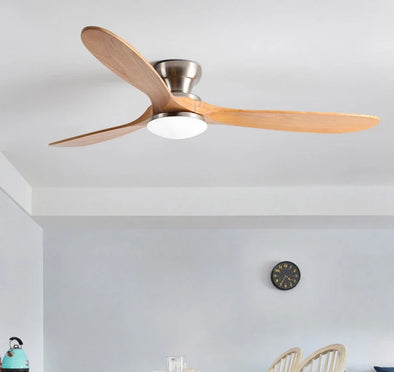 52inch Low Floor Ceiling Fan Light Remote Control Led Llights Indoor Restaurant Solid wood fan leaves With Fan Chandelier