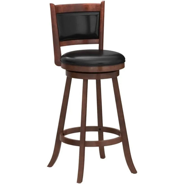 Bar Stools Set of 2, 360 Degree Swivel, Accent Wooden Swivel Seat Bar Height Stool, Leather Upholstered Design, PVC Cushioned