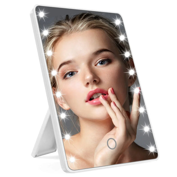 16 LEDs Makeup Mirror with LED Touch Adjustable Light Portable Desktop Tabletop Cosmetic Mirror Travel Home Dressing Table Tools