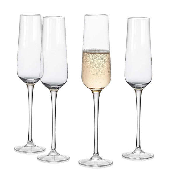 Champagne Flutes (Set Of 2/6) 7.5 oz–Tall, Long Stem Crystal Clear Classic Dishwasher Safe, Quality Sparkling Wine Stemware