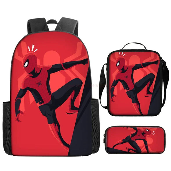 3pcs/set Disney Spider Man Students Backpack Pencil Case Lunch Bag Kids Wear-resistant Air Cushion Harness Waterproof Schoolbag