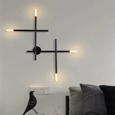 Kitami Wall Lamp minimalist Black Gold Metal Led line lamp Acrylic Shades Cross Wall Scones Living Room Sofaside beside lamp