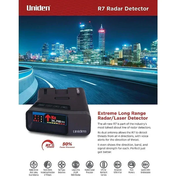 Uniden R7 Long Range Police Laser & Radar Detector with Arrow Alert Bundlefor, R1, R3, DFR6, DFR7, DFR8, DFR9 Radar Detectors