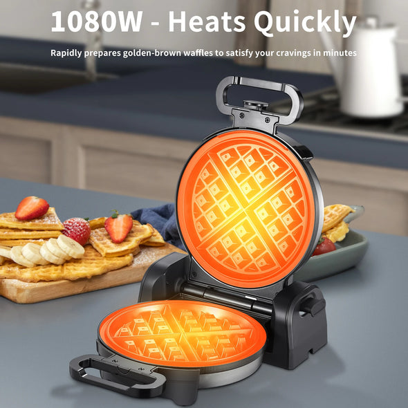 Belgian Waffle Maker, Classic Rotating Waffle Iron with Nonstick Plates, Removable Drip Tray and Cool Touch Handles, Double Flip