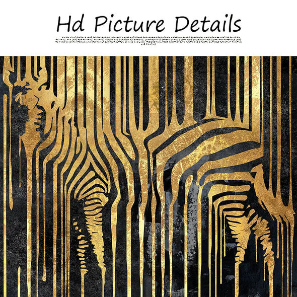 Black Golden Wall Art Canvas Painting Abstract  Lines Artwork Tiger Lions Elephant Animal Poster Prints Pictures For Home Decor