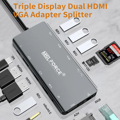 MSL Docking Station USB Hub 3.0 Triple Display Dual HDMI VGA USB c Adapter Splitter for Xiaomi Laptops USB3.0 Hub PC Accessories