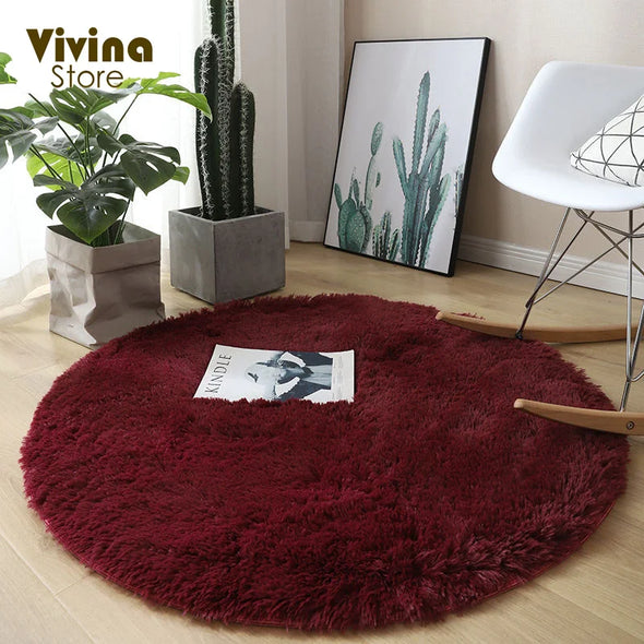 Round Plush Carpet For Living Room Green Shaggy Rug For Sofa Chair Long Hair Floor Mat Bathroom Decoration  Kids Rug Fluffy