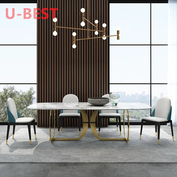 Metal Furniture High Quality Unique Design Creative Pandora Ceramic Golden Base Dining Table 6 8 10 Seaters Chairs Dining Room