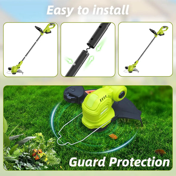 12-inch 20V Cordless String Trimmer with Fast Charger, 2 X 2.0Ah Battery Powered with Auto Line Feed, Lawn Edger with 8 Pcs Gras