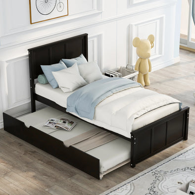 Two ColorsTwin Size Platform Bed with Trundle  Bedroom Furniture