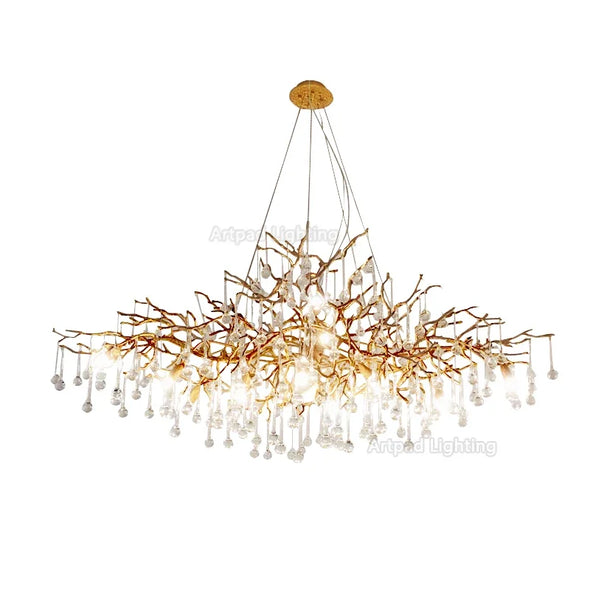 Artpad Retro Crystal LED Chandeliers Gold Luxury Lighting Illuminator for Living Room Hanging Light Fixture Kitchen Light