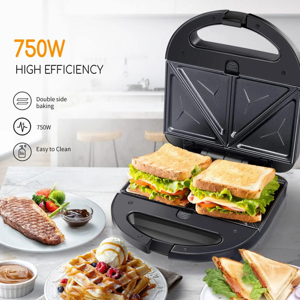 Sandwich Maker Panini Press Grill, 3 in 1 Waffle Maker with Removable Non-stick Plates, Electric Grilled Cheese Maker, 750W