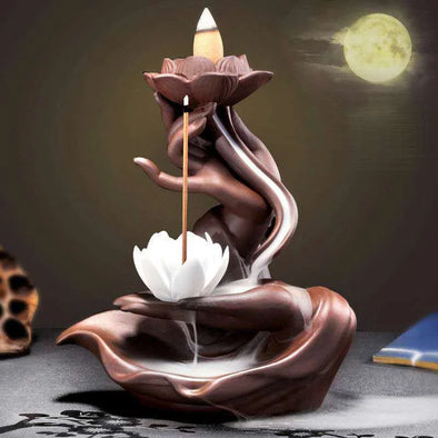 1 Set Home Decor Incense Stove Ceramic Purple Sand Backflow Censer Zen Buddhist Hand Incense Burner Lotus Dragon Shape